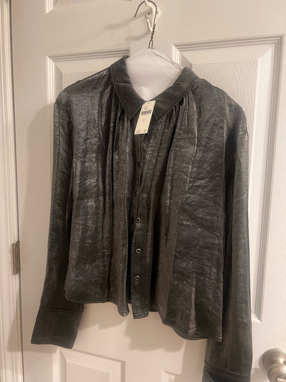 Anthropologie Shimmery Charcoal Button-Up Blazer